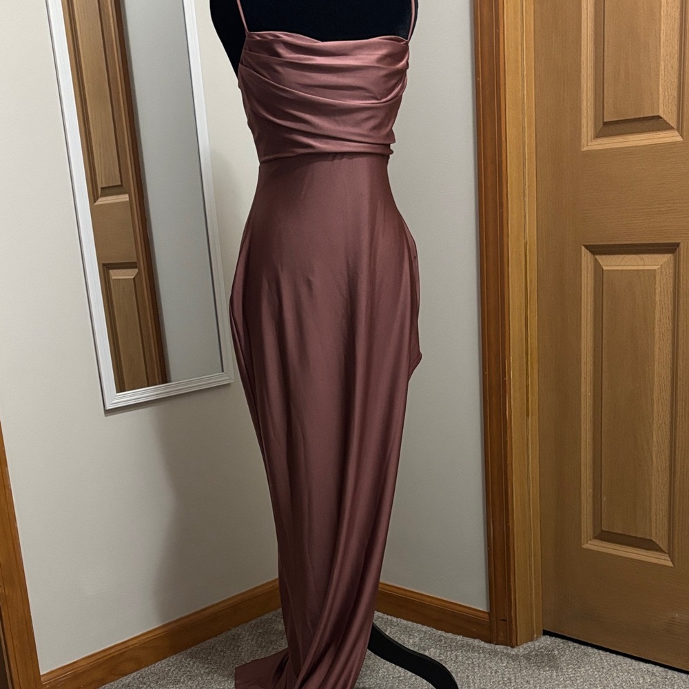 Windsor Strapless Satin Gown in Deep Mauve